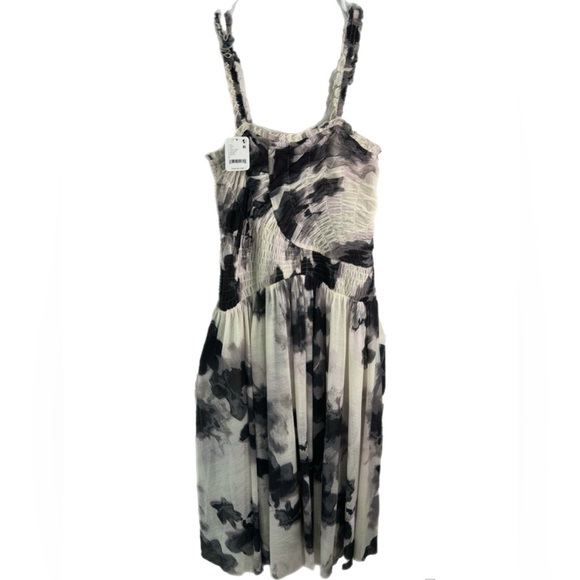 Free People Tesa Smocked Mesh Midi Dress Ivory Combo S NWT - Picture 4 of 10